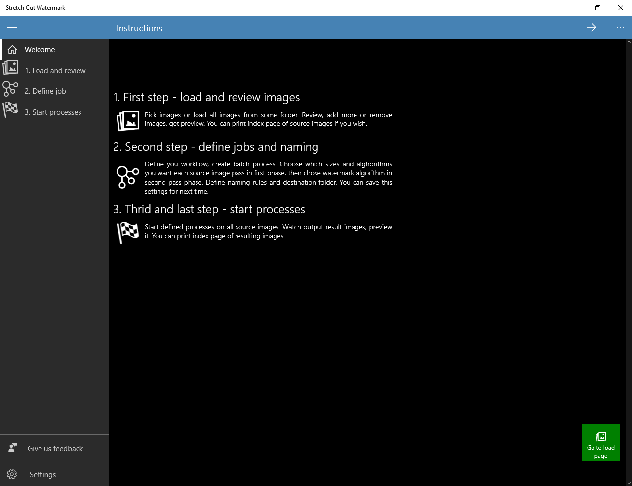 Screenshot of Welcome screen in StretchCutWatermark desktop app
